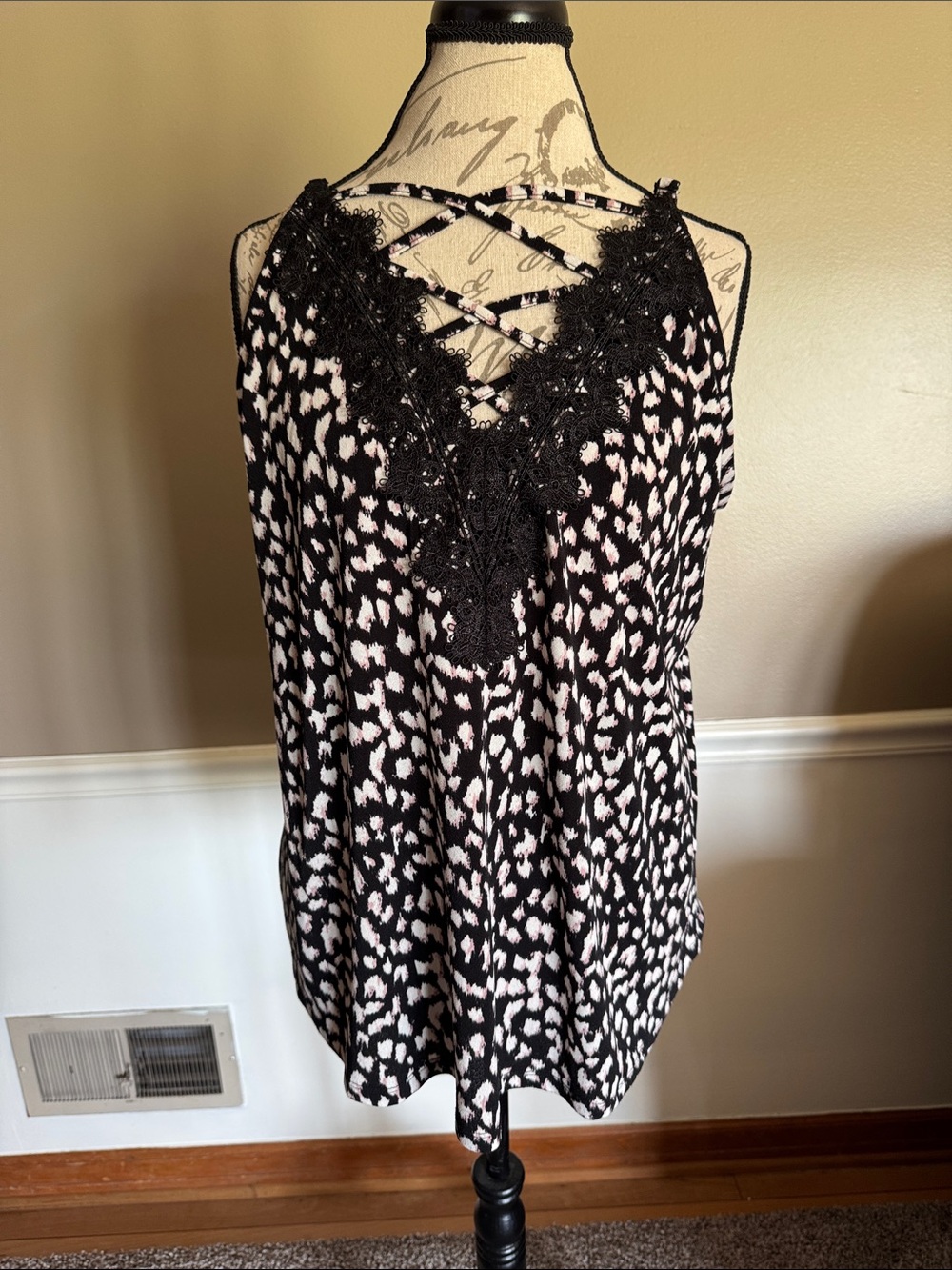 Maurices Black & Blush Lace-Trim Crisscross Cami